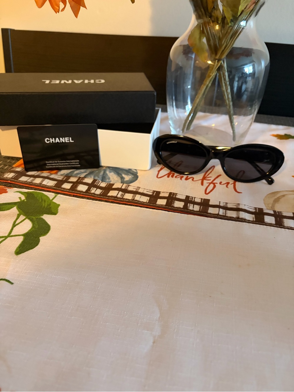 CHANEL Black Cat-Eye Sunglasses with Dark Lenses